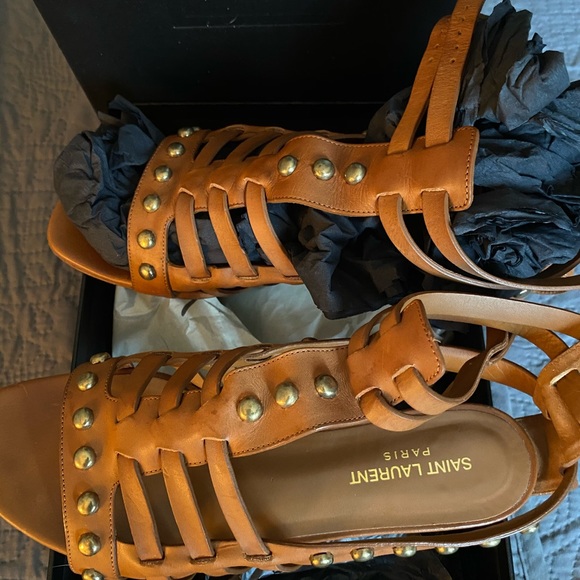 YSL Saint Laurent Camel Leather Gladiator Sandals - Picture 5 of 5